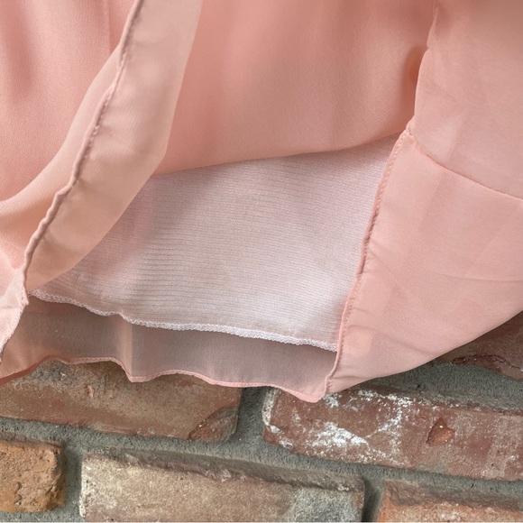 Peach Chiffon Top with Beaded Round Neckline and Crossover Flutter Sleeves - Picture 8 of 11